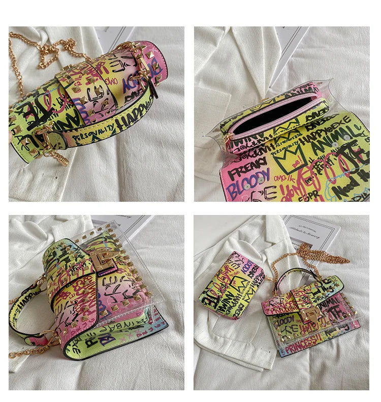 Studded Graffiti Crossbody Bag