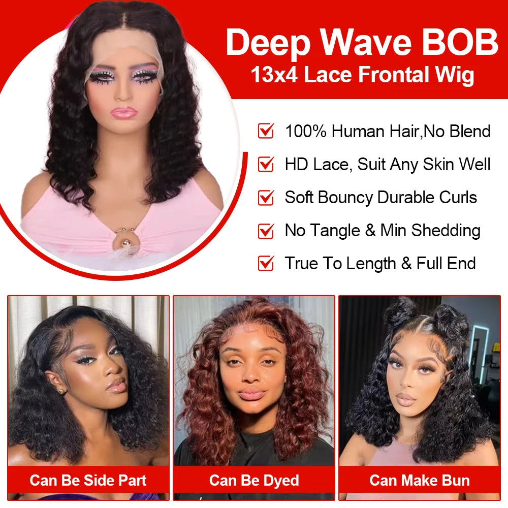 Curly Wig Deep Wave Frontal Wig 13x6 HD Lace Frontal Wig Short Bob Wig Human Hair 13x4 7x5 Glueless Wig Human Hair Ready To Wear