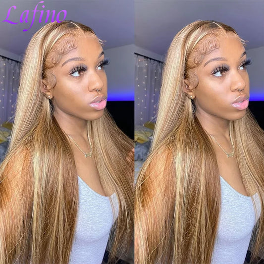 Highlight Human Hair Bone Straight Blond Ombre HD Lace Wig Brazilian Wig