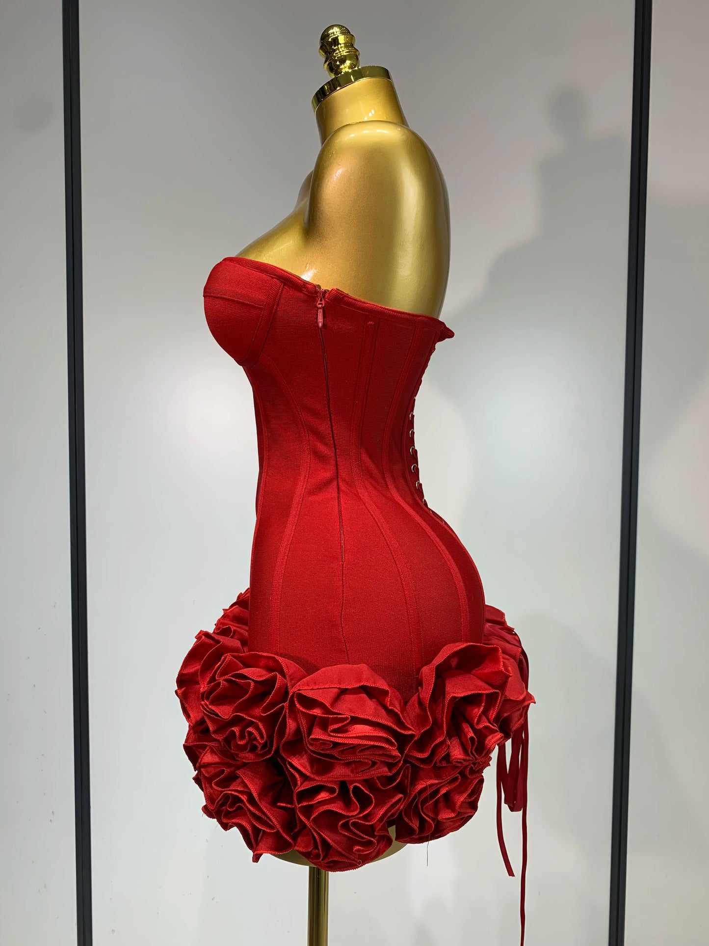 Strapless Flower Embellished Mini Dress