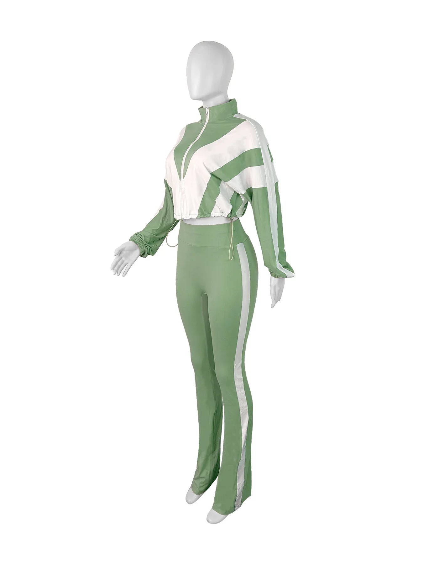 Two Piece Outfits Color Block Long Sleeve Zipper Jacket and Jogger Pants Tracksuit Streetwear