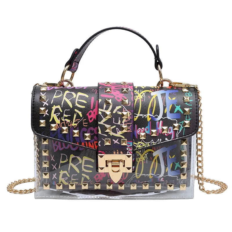 Studded Graffiti Crossbody Bag