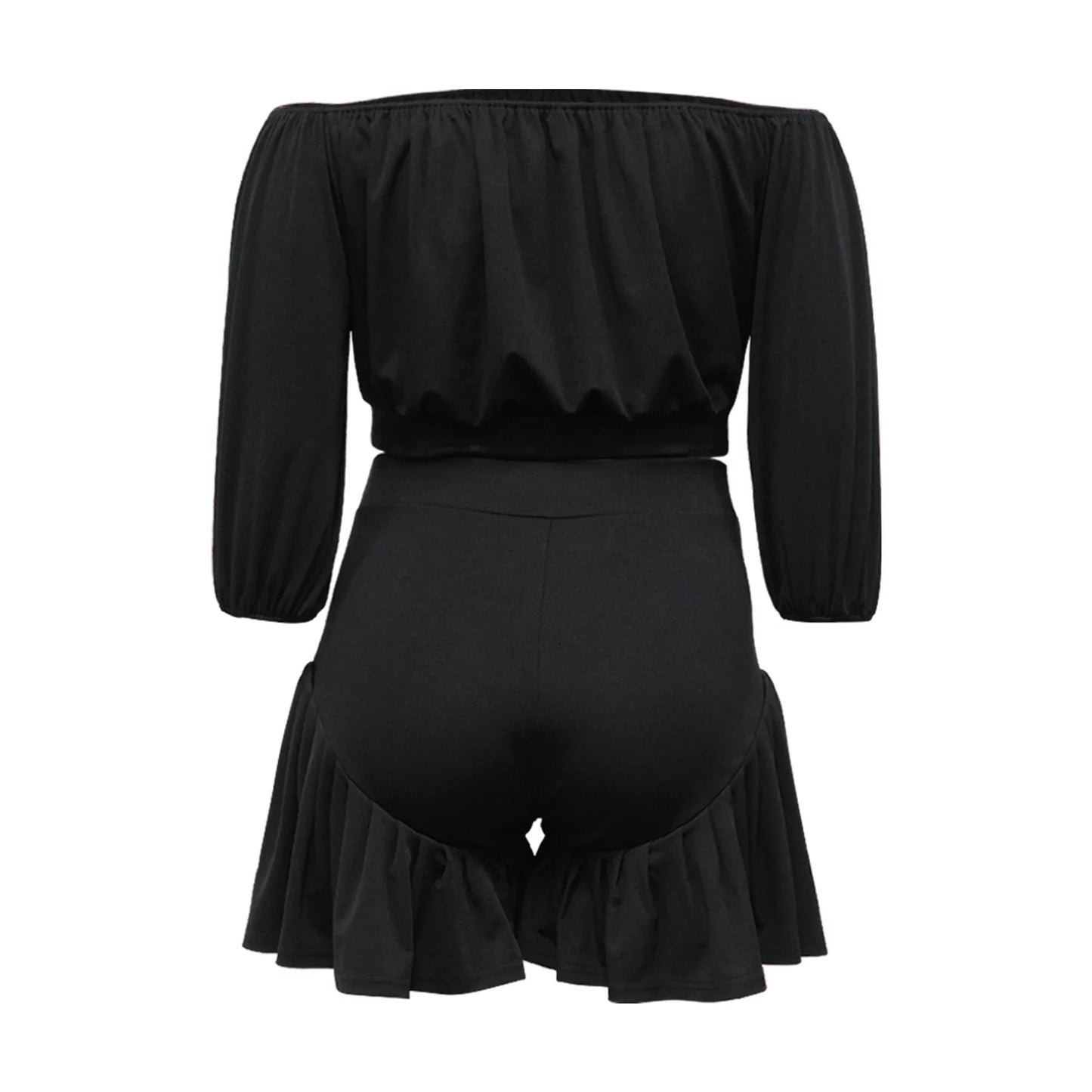 Plus Size Long Sleeve Slash Neck T-Shirt and Shorts Ruched 2 Piece Set