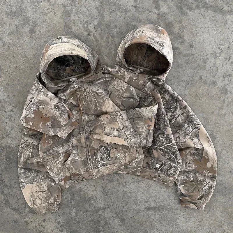 Streetwear Camouflage Two-piece Set Hoodie Y2K Pullover Loose Sweatpants Casual Wide Leg Pant