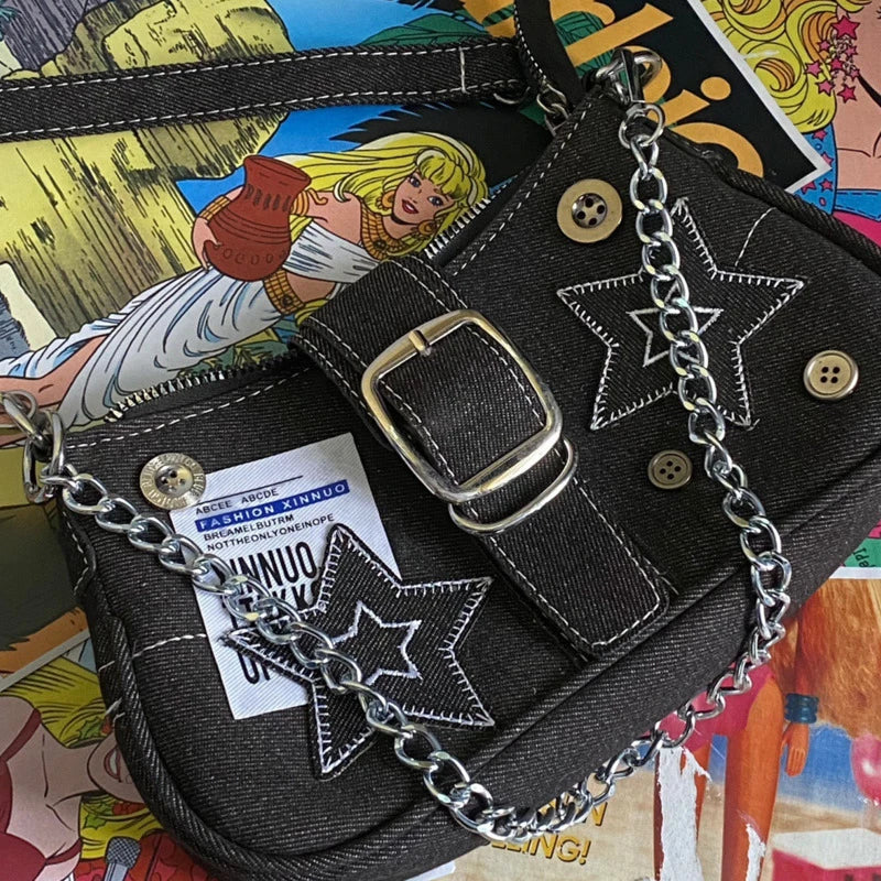 Y2k Stars Pattern  Shoulder Bags Chain Tote Purses