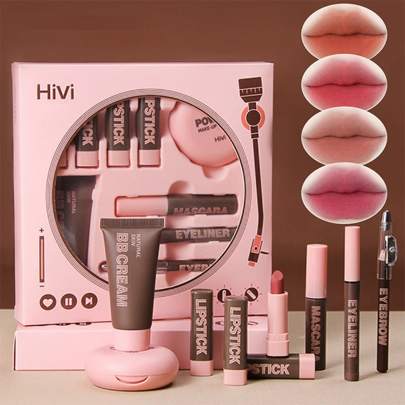 9-piece Lipstick Powder Mascara Eyebrow Pencil Set