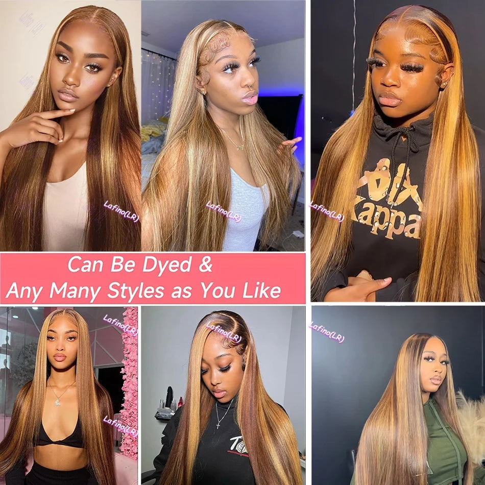 Highlight Human Hair Bone Straight Blond Ombre HD Lace Wig Brazilian Wig