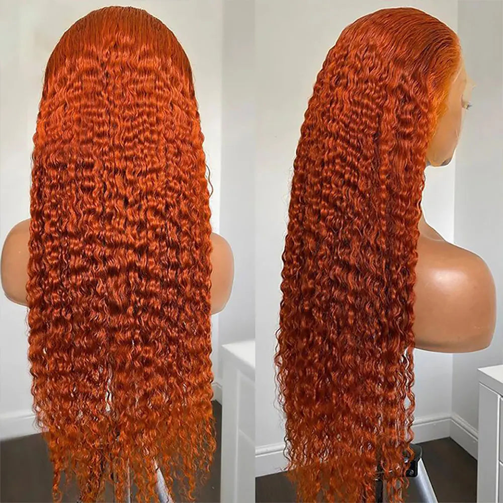 Orange Ginger Curly Lace Front Human Hair Wig Deep Wave 13X4 13X6 Hd Lace