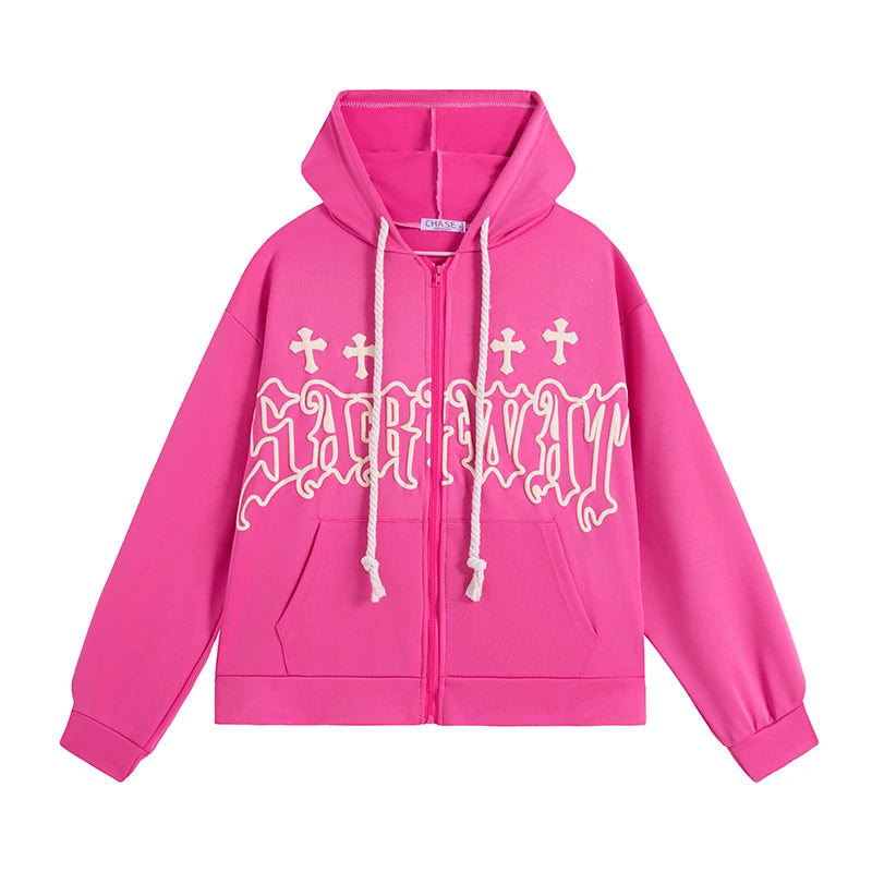 Zip Up Loose Hooded Jacket Y2K