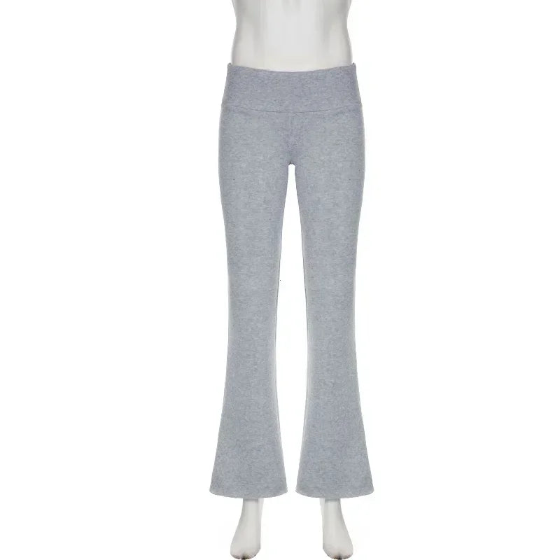 Basic Solid Flare Pants Slim Low-Waisted Boot Cut Pants