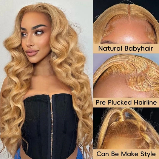 Honey Blonde Human Hair Wig Body Wave Preplucked Brazilian Wig