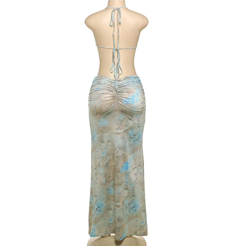 Sexy Hottie V Neck Sleeveless Backless Slim Dress Fashion Laced Up Beach Maxi Dress 2025 New Summer Beach Cover Up Dresses