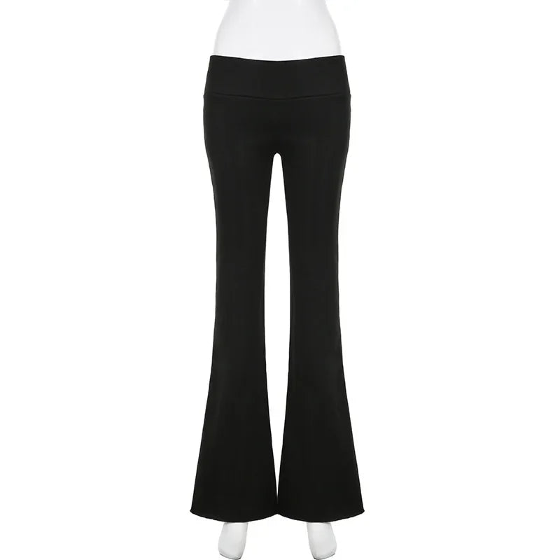 Basic Solid Flare Pants Slim Low-Waisted Boot Cut Pants