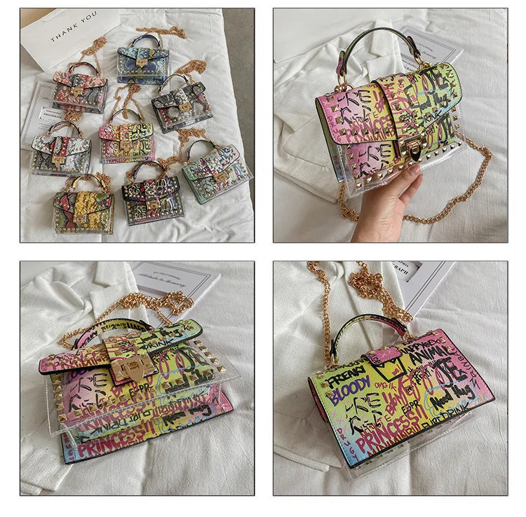 Studded Graffiti Crossbody Bag