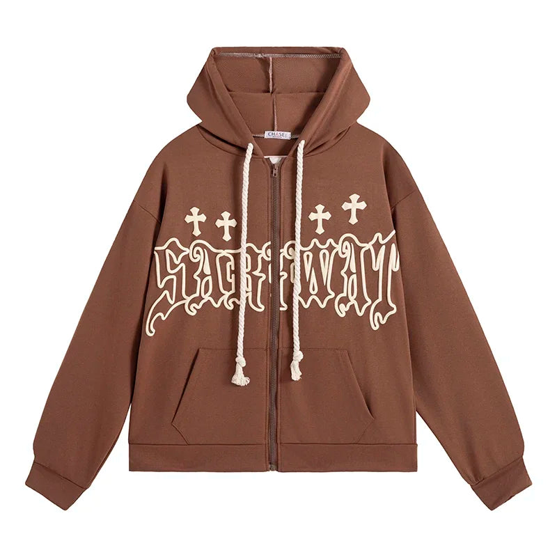 Zip Up Loose Hooded Jacket Y2K