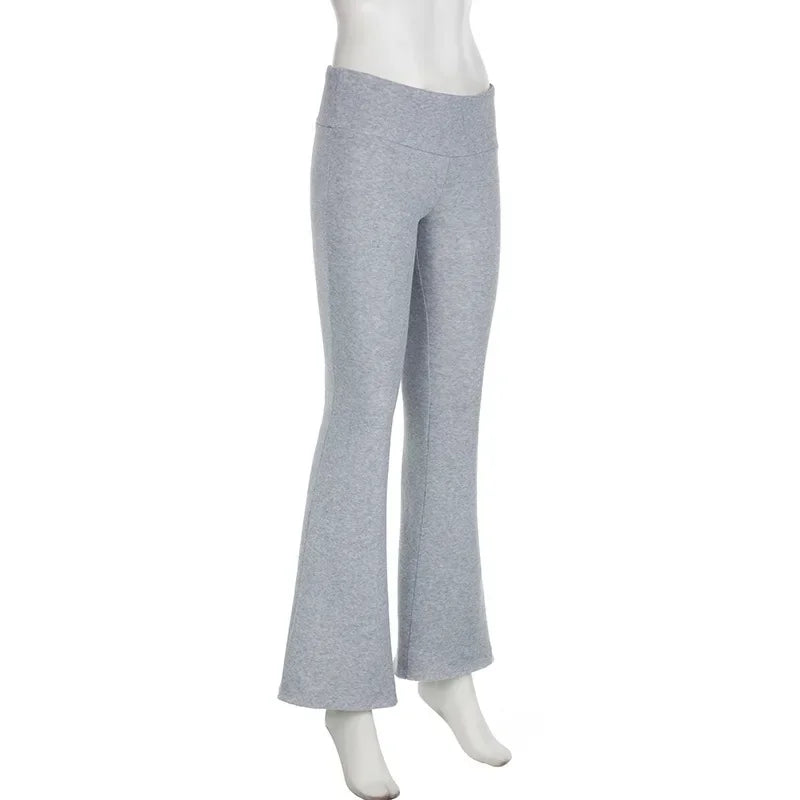 Basic Solid Flare Pants Slim Low-Waisted Boot Cut Pants