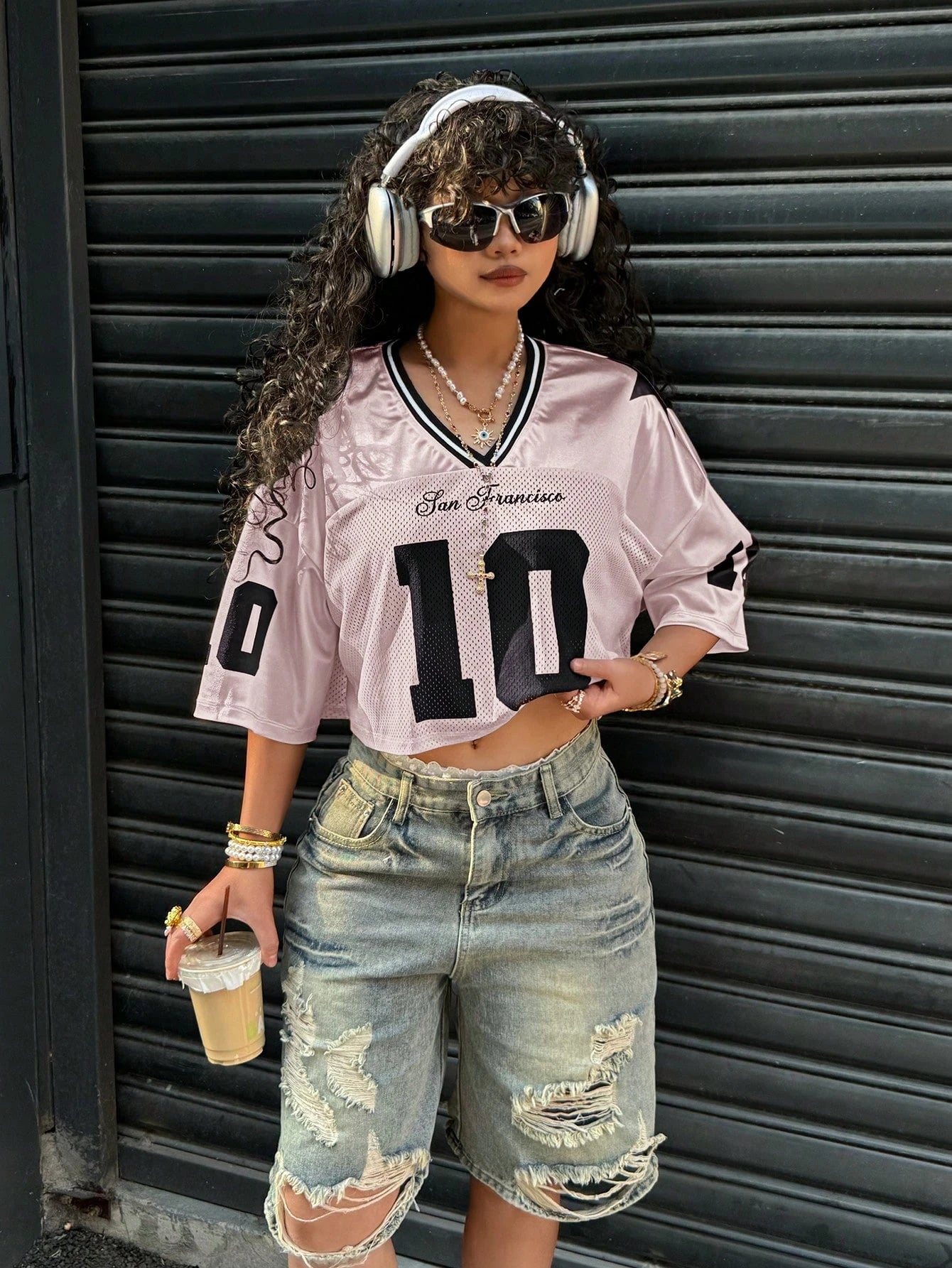Y2K Casual Sports Shirt American No. 10 Jersey V-Neck