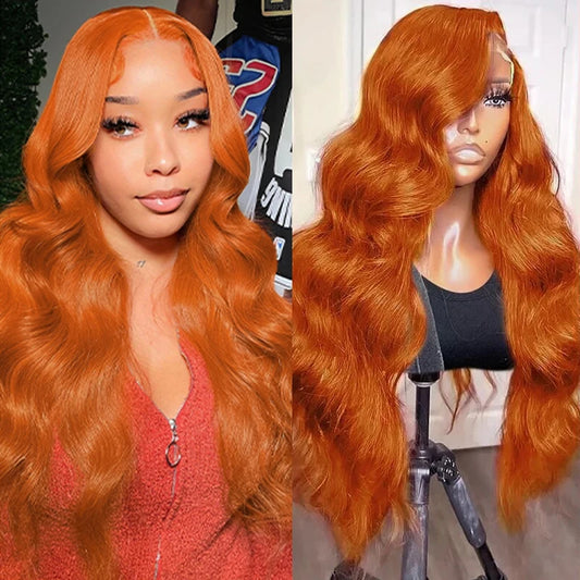 Ginger Orange Human Hair Body Wave Wig Pre Plucked