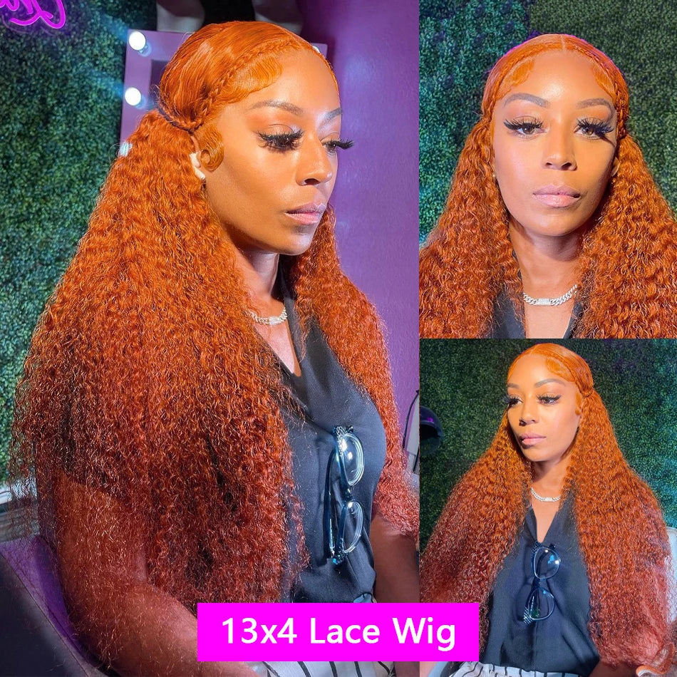 Orange Ginger Curly Lace Front Human Hair Wig Deep Wave 13X4 13X6 Hd Lace