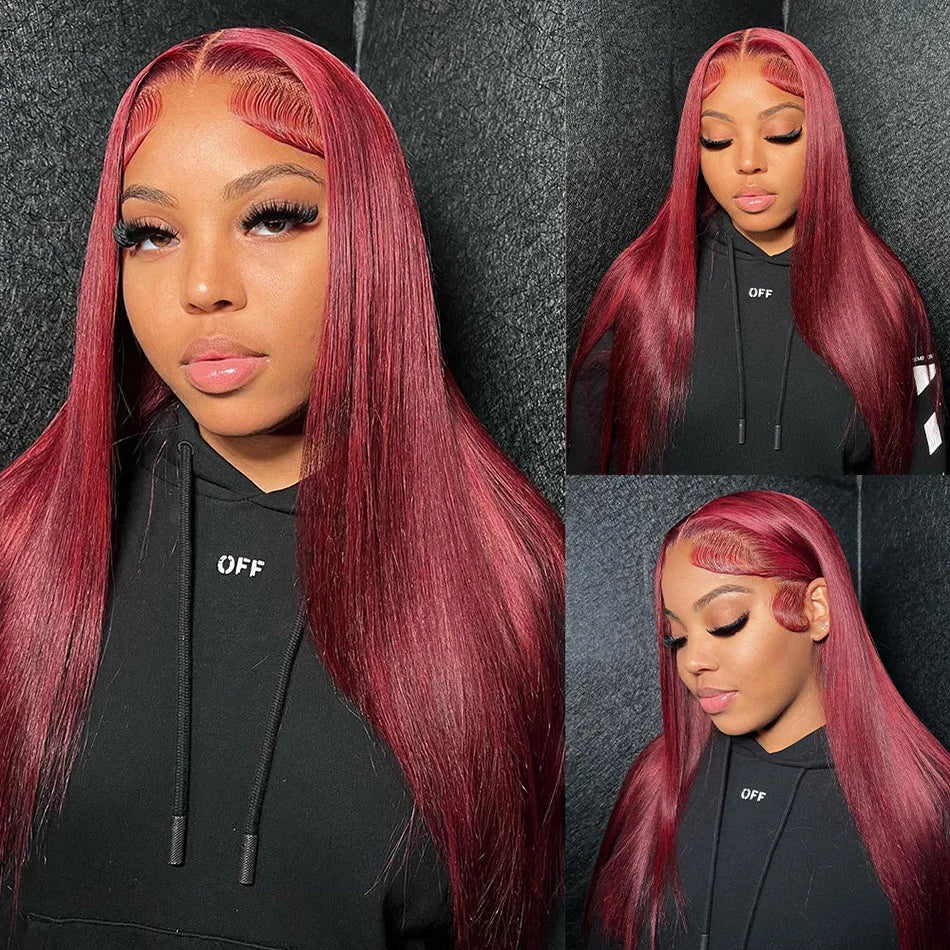 Burgundy HD Lace Front Human Hair Wigs PrePlucked