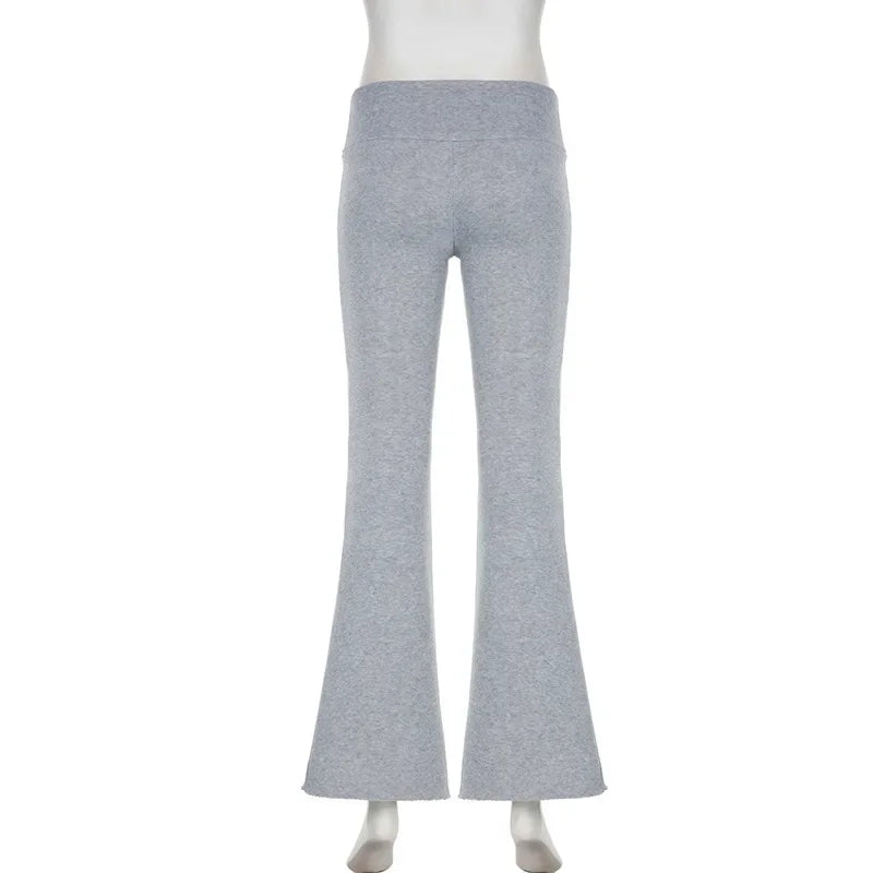 Basic Solid Flare Pants Slim Low-Waisted Boot Cut Pants