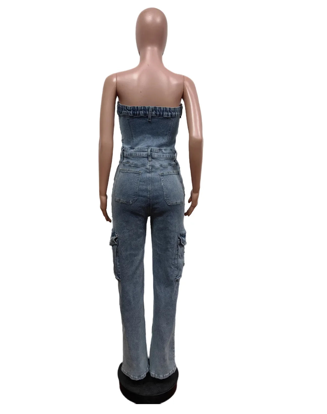 Jeans Cargo Jumpsuit Sexy Strapless Denim Casual Overalls Romper