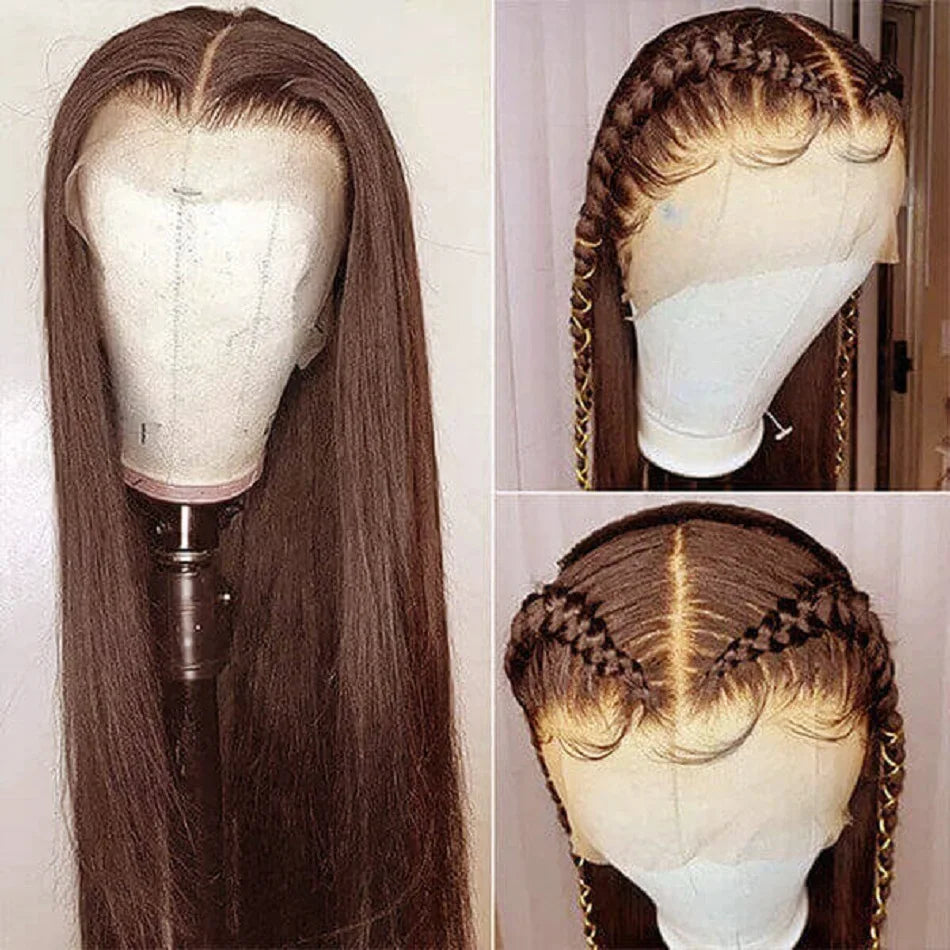 Chocolate Brown Bone Straight Preplucked Hd Lace Wig